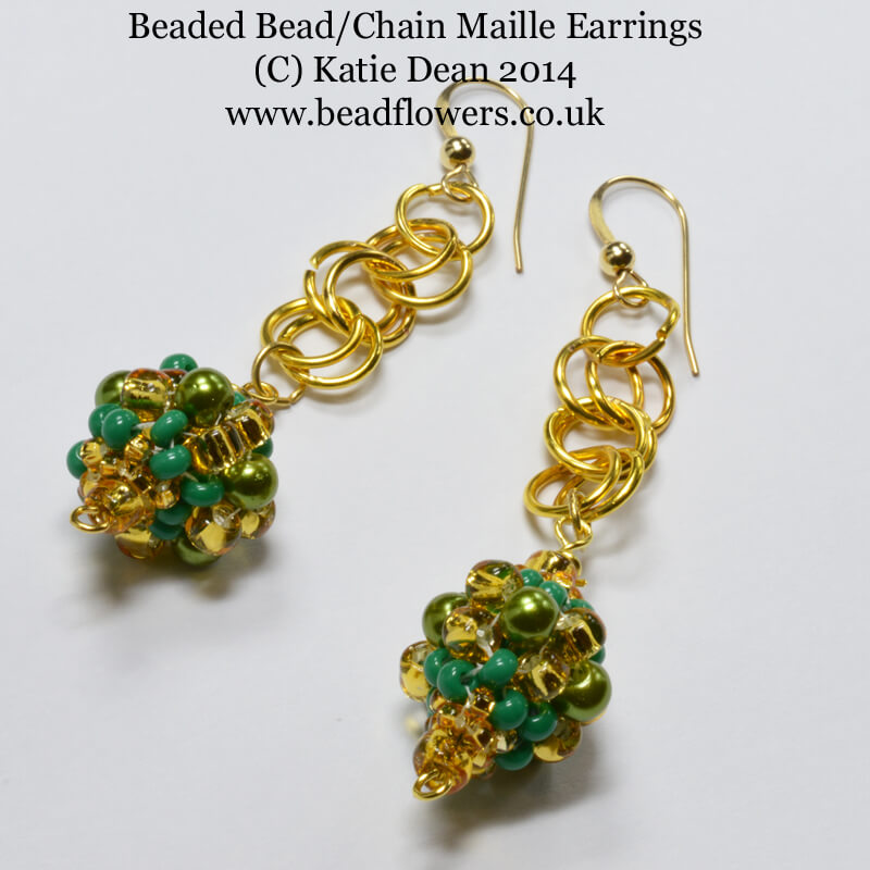 Peyote Beaded Bead Chain Maille Earrings, Katie Dean, Beadflowers