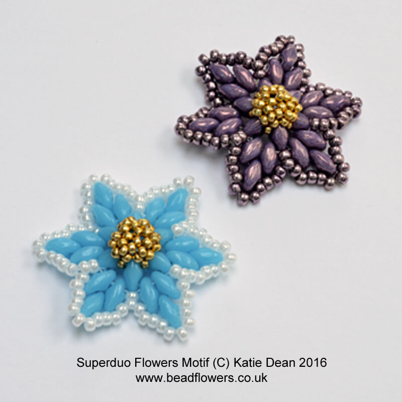 Superduo Flower Motif Pattern, Katie Dean, Beadflowers
