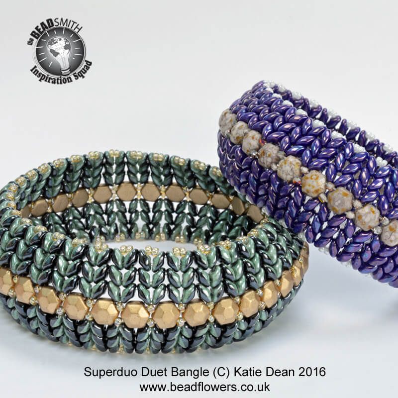 New Bead Designs, Great beading designs, Superduo Duet Bangle Pattern, bead and jewellery magazine, Katie Dean, beadflowers