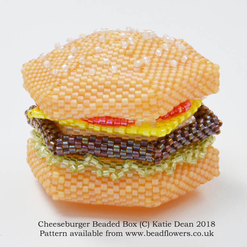 Cheeseburger Beaded Box Pattern, Cheeseburger Beaded Box Kit, beaded food projects, Katie Dean, Beadflowers