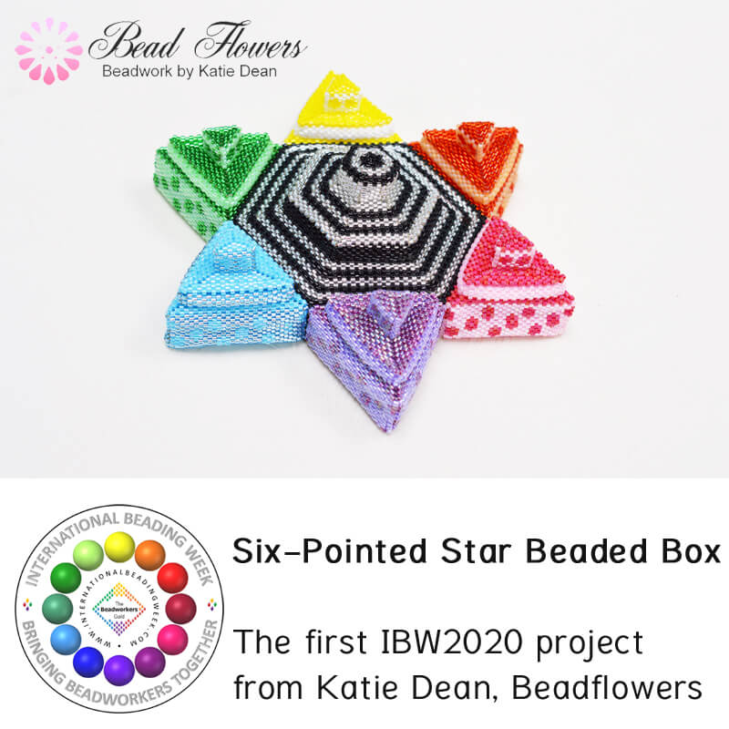 First Beading Project for International Beading Week 2020: six pointed star beaded box, by Katie Dean, Beadflowers