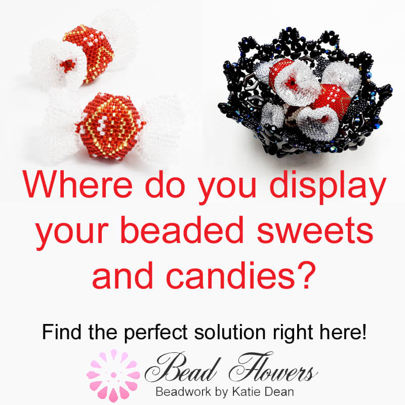 Displaying beaded sweets and candies, Katie Dean, Beadflowers