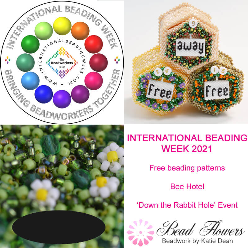 International Beading Week 2021, free beading patterns, beadalong, competitions and more from Katie Dean, Beadflowers