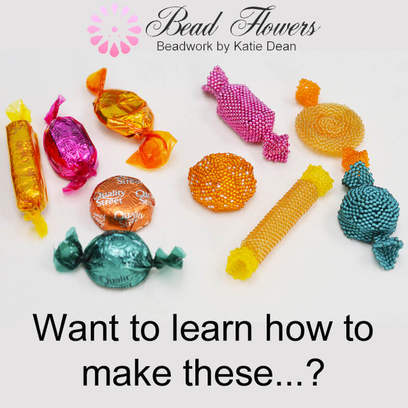 Peyote stitch beading class proposal for quality street inspired chocolates by Katie Dean